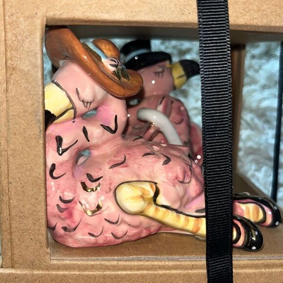 NIB Blue Sky Heather Goldminc Ceramic Pottery Flamingo Salt and Pepper Shakers - Picture 3 of 7